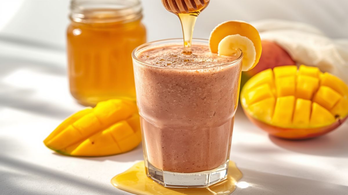 Smoothies buah dengan tambahan madu murni sebagai pemanis alami