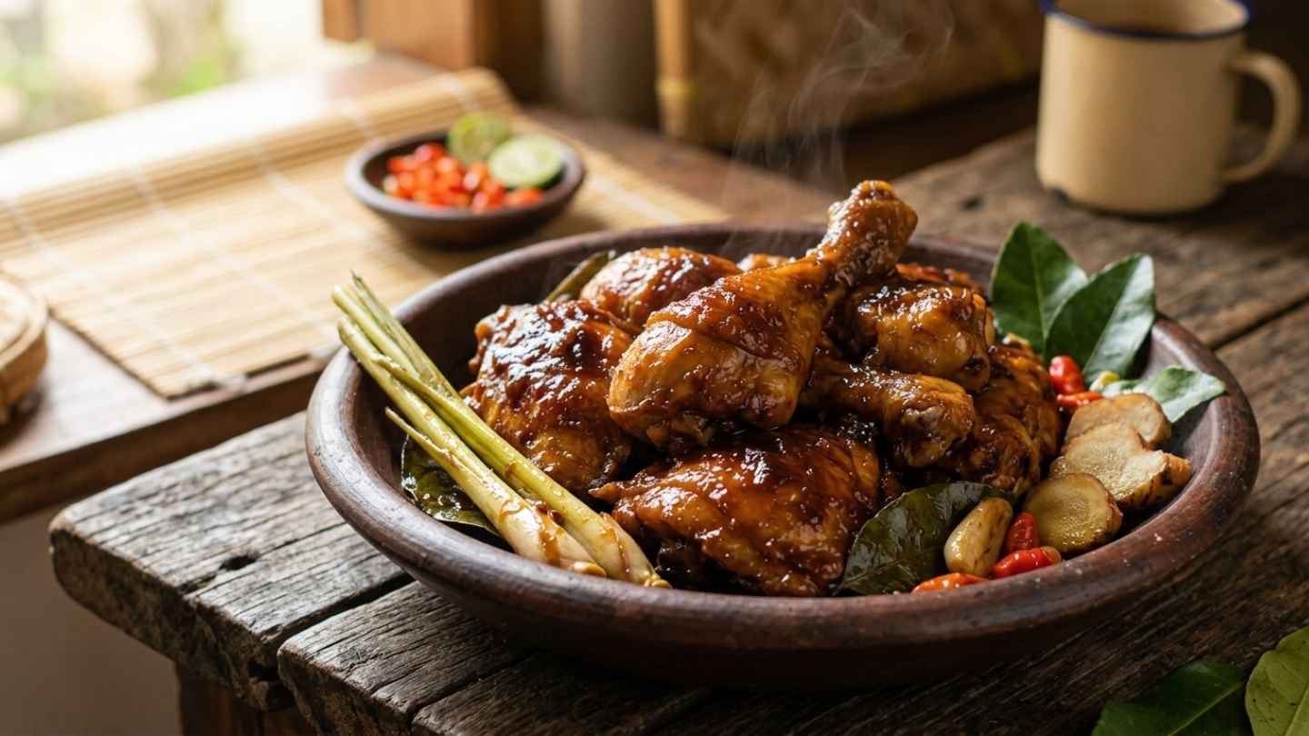 Ayam ungkep madu legit dengan rempah tradisional tanpa gosong