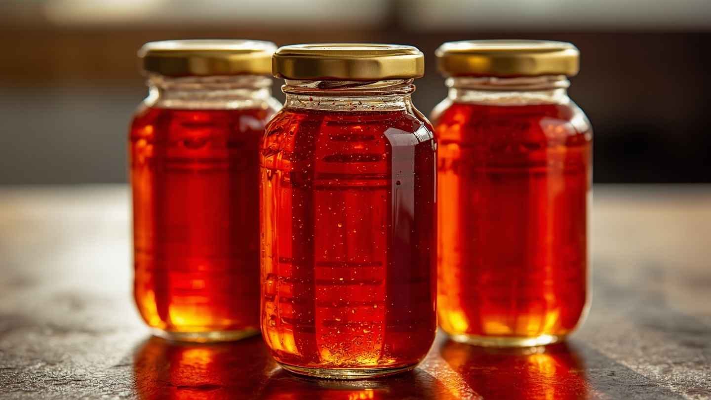 contoh gambar madu merah dalam botol