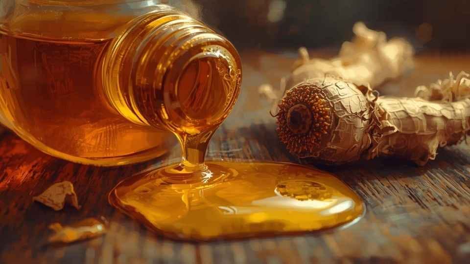gambar kencur dan madu diatas meja