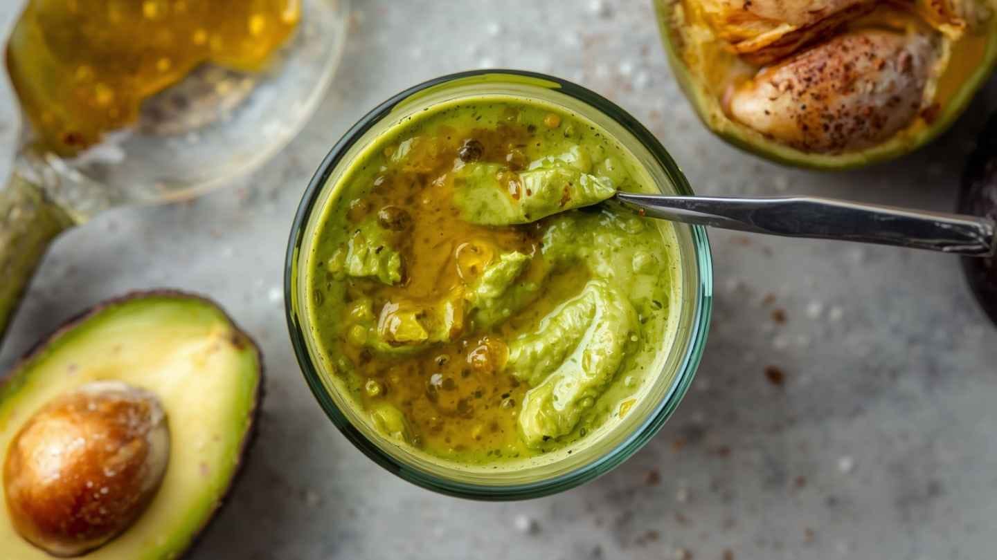 gambar madu campur alpukat didalam gelas