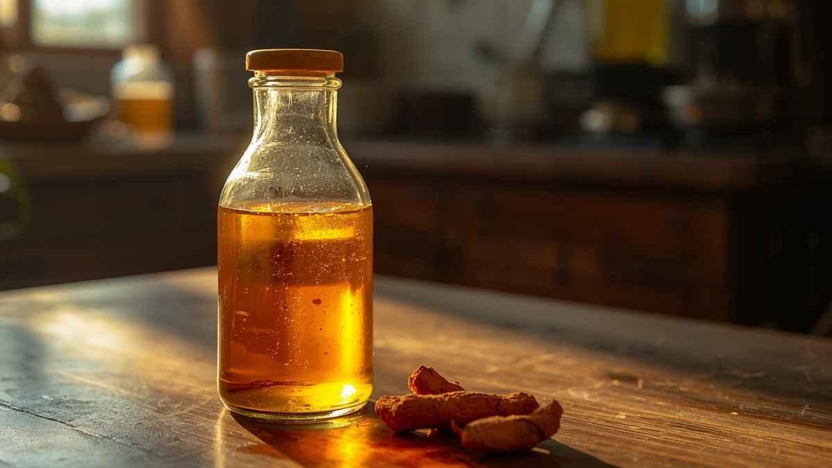 gambar madu dan kunyit diatas meja