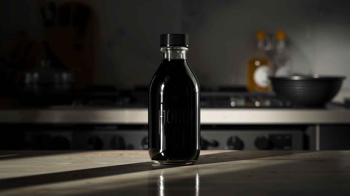 gambar madu hitam dalam botol
