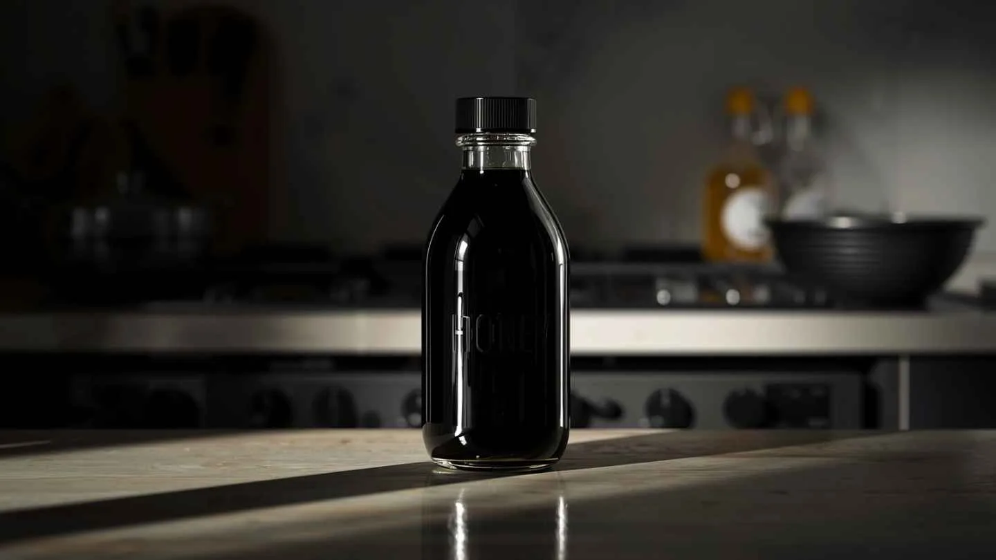 gambar madu hitam dalam botol