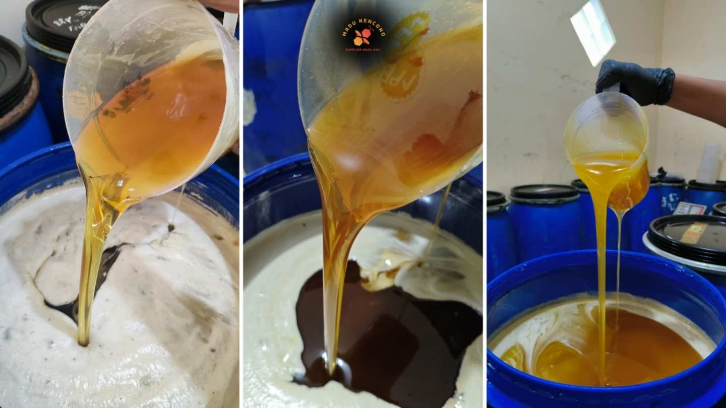 gambar madu mentah belum di pasteurisasi stok madu kencono dalam drum