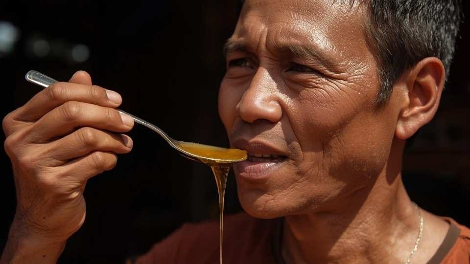 gambar orang tua sedang minum madu 1 sendok