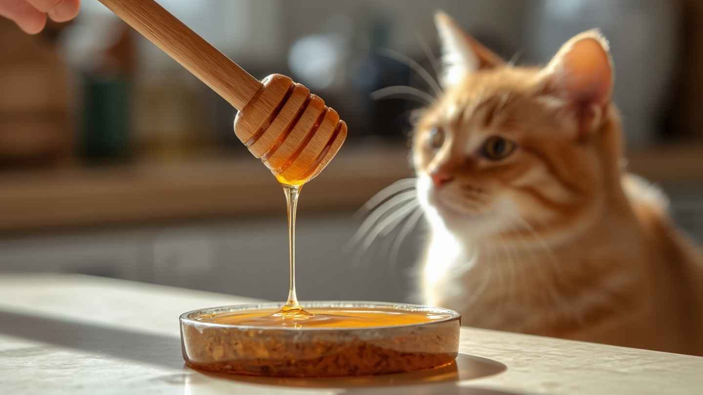ilustrasi gambar kucing akan diberi madu