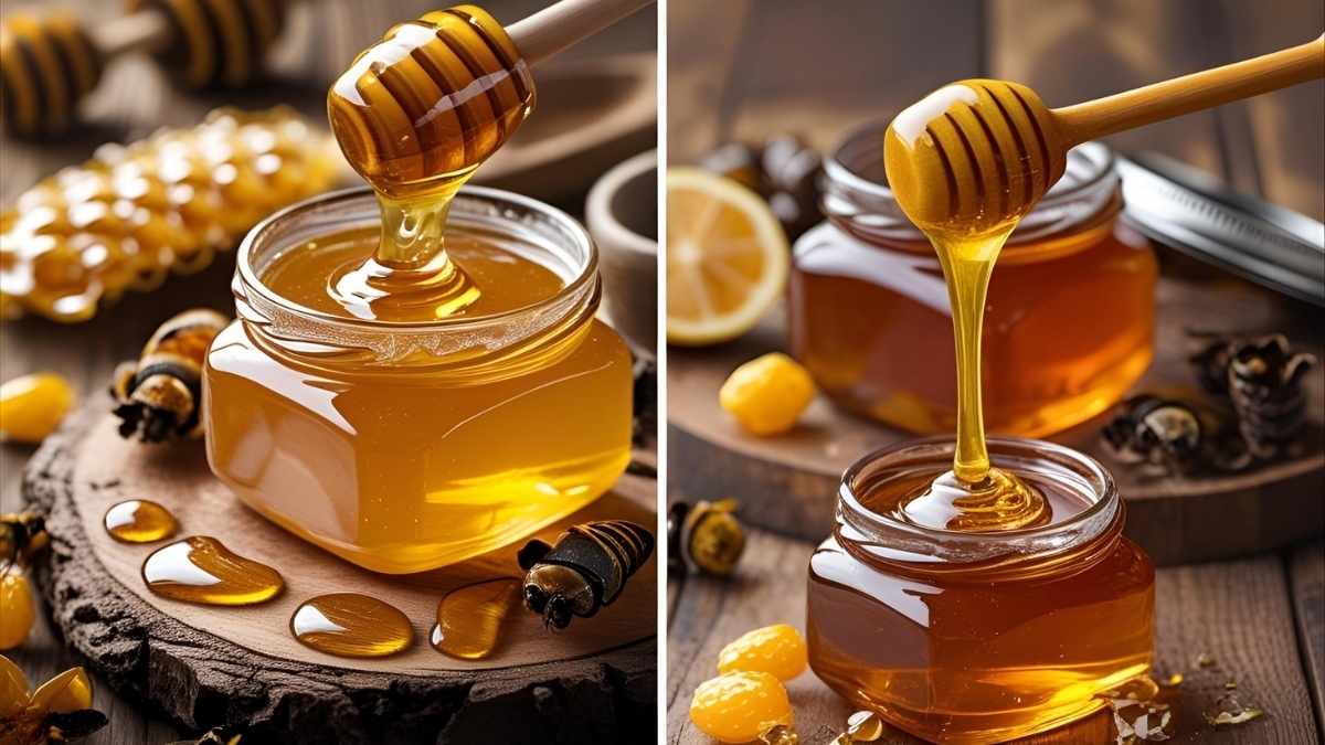 ilustrasi gambar madu asli dan madu palsu