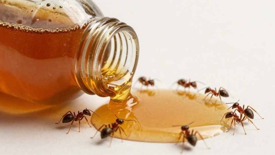 ilustrasi gambar madu asli tumpah disemutin