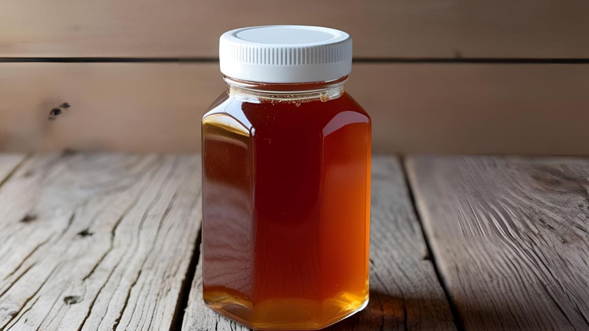 ilustrasi gambar madu hutan asli dalam botol