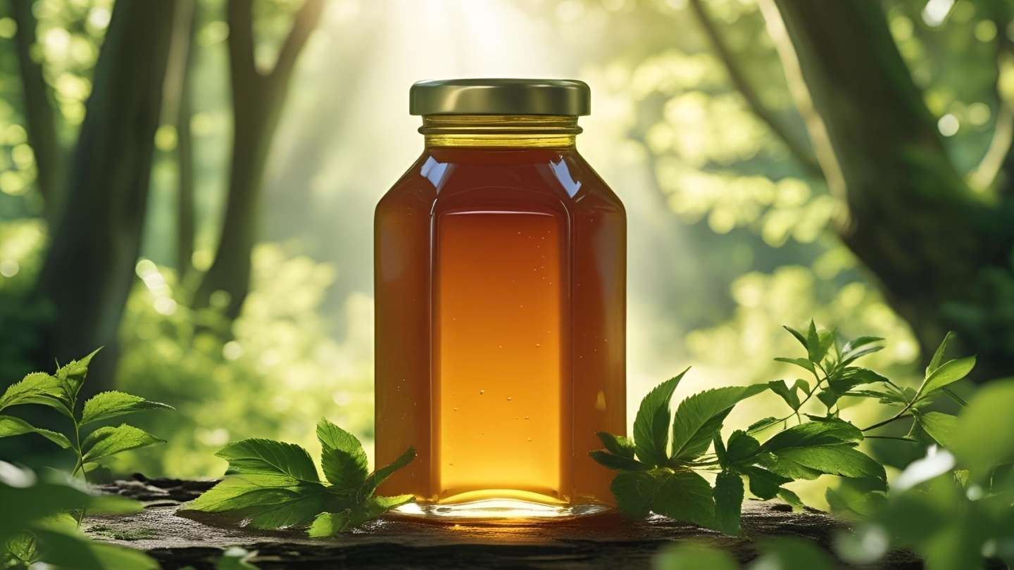 ilustrasi gambar madu hutan asli kuning kecoklatan