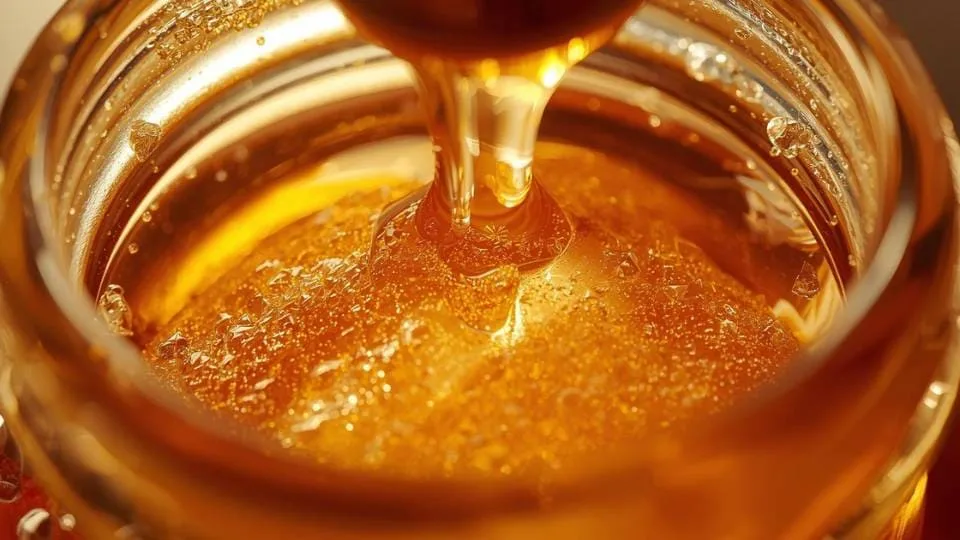 ilustrasi gambar madu hutan mengkristal dalam botol