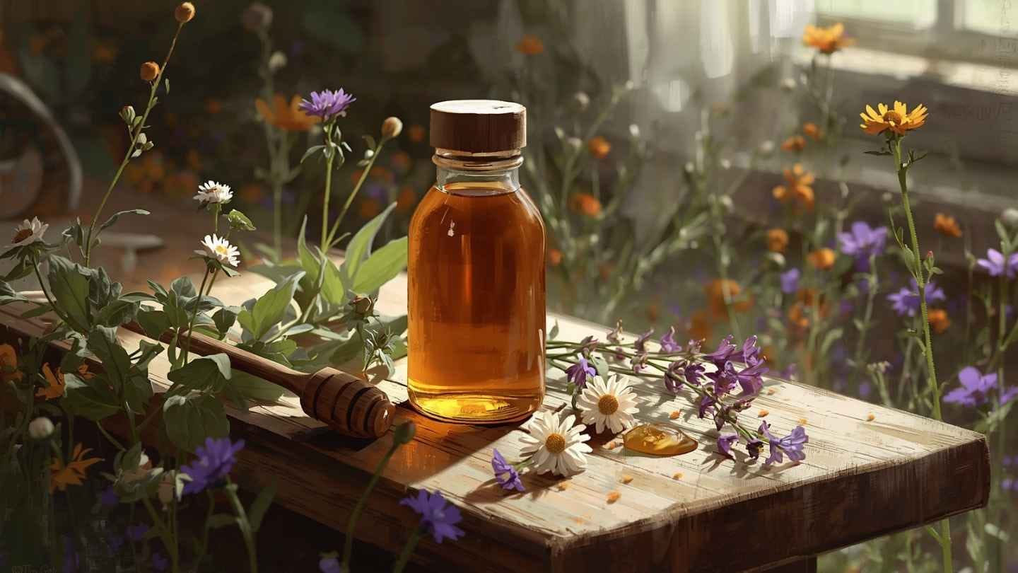 ilustrasi gambar madu karet dalam botol