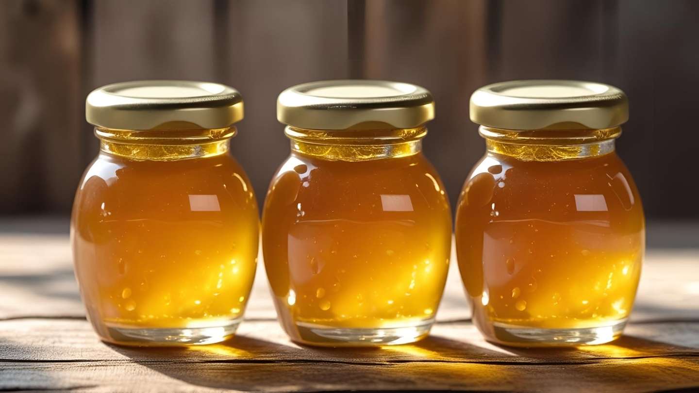 ilustrasi gambar madu kelengkeng asli murni dalam botol