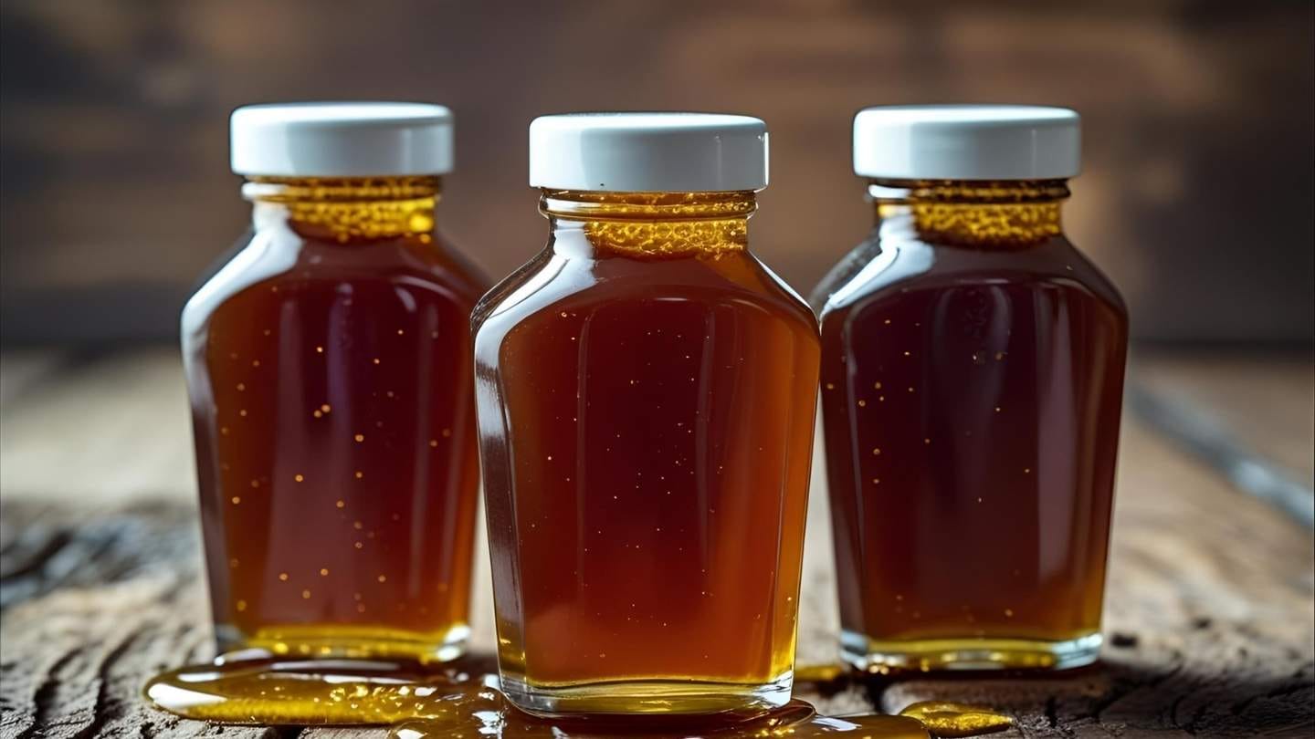ilustrasi gambar madu kopi murni dalam botol