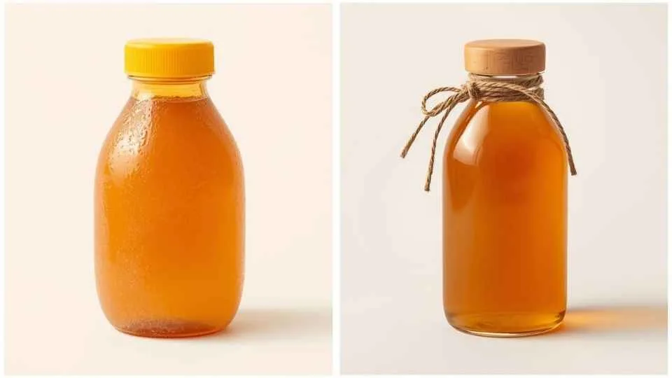 ilustrasi gambar madu randu dan madu karet dalam botol