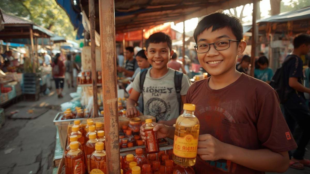 ilustrasi gambar pemuda sedang bisnis madu
