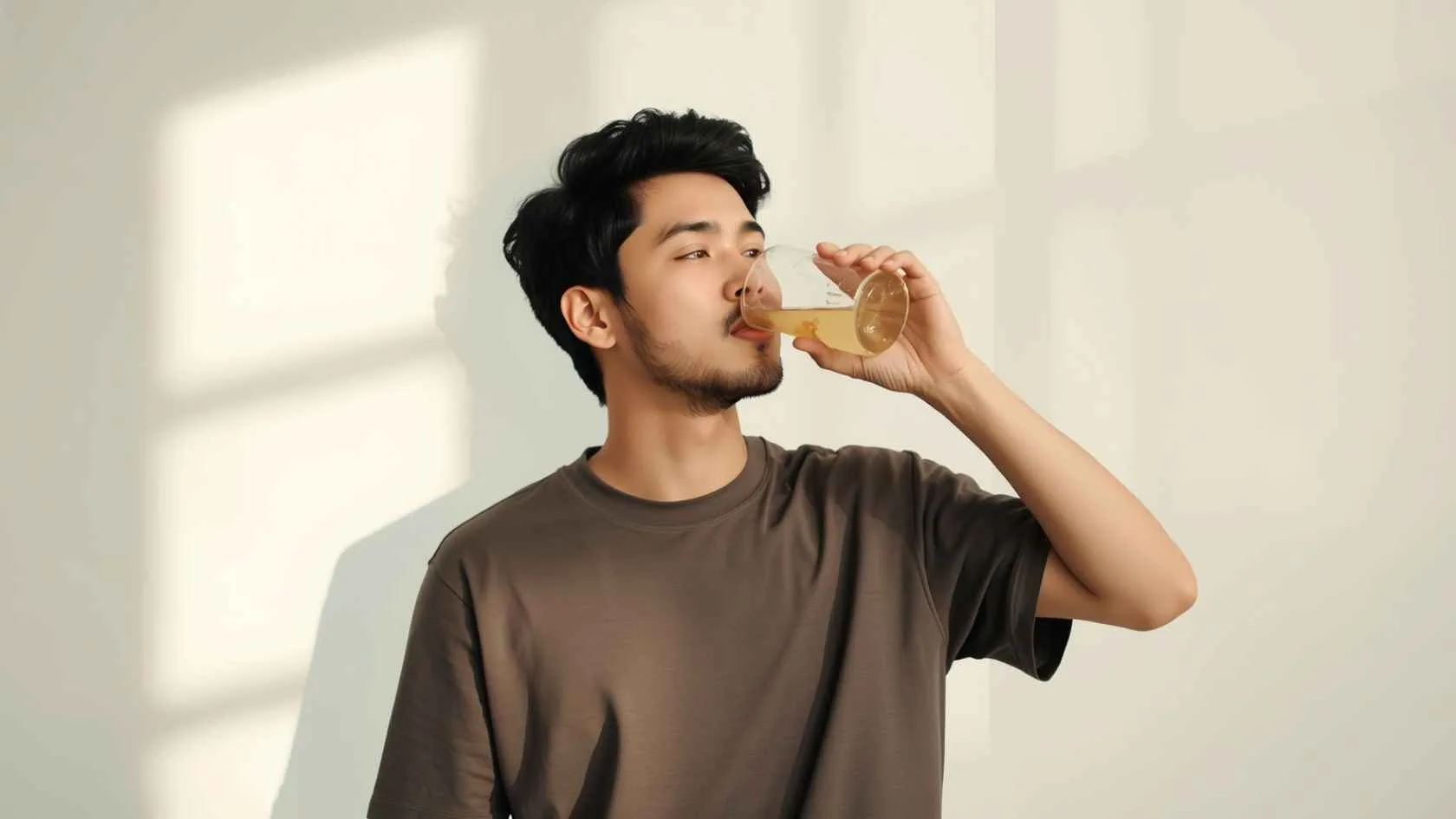 ilustrasi gambar pria sedang meminum air kelapa campur madu