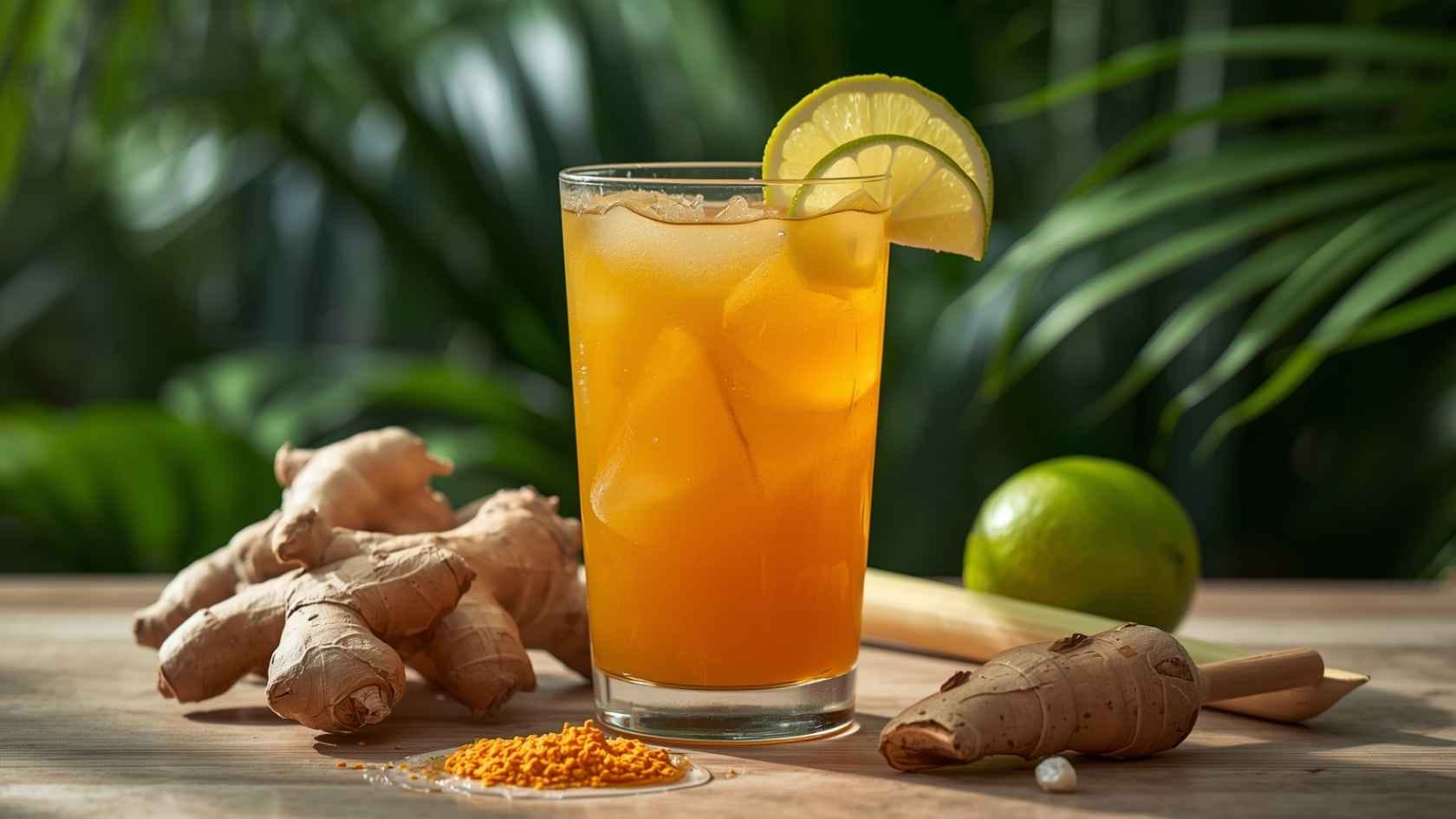 ilustrasi gambar ramuan minuman Jahe Kunyit Sereh Jeruk Nipis campur Madu dalam gelas