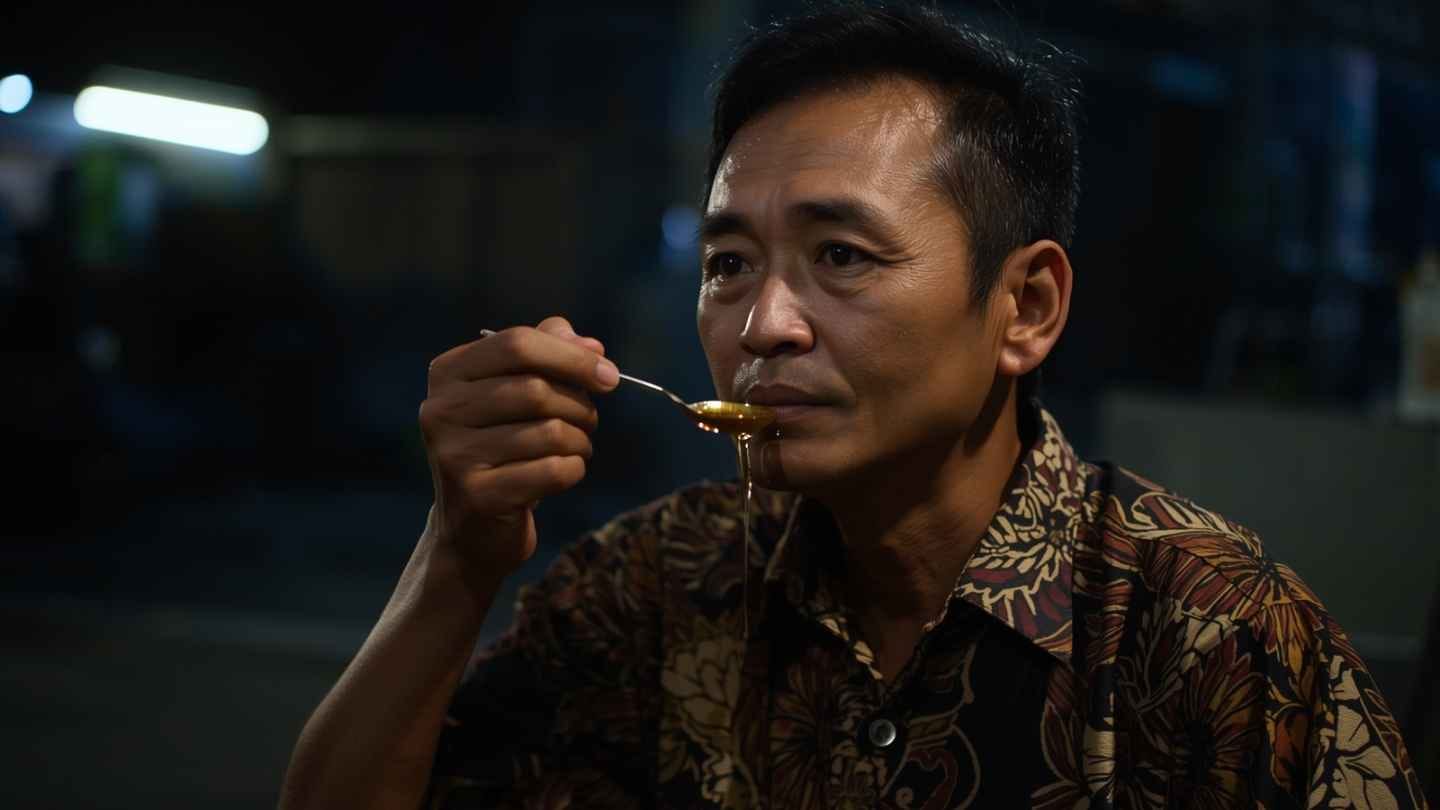 ilustrasi gambar seorang pria akan minum madu sebelum tidur