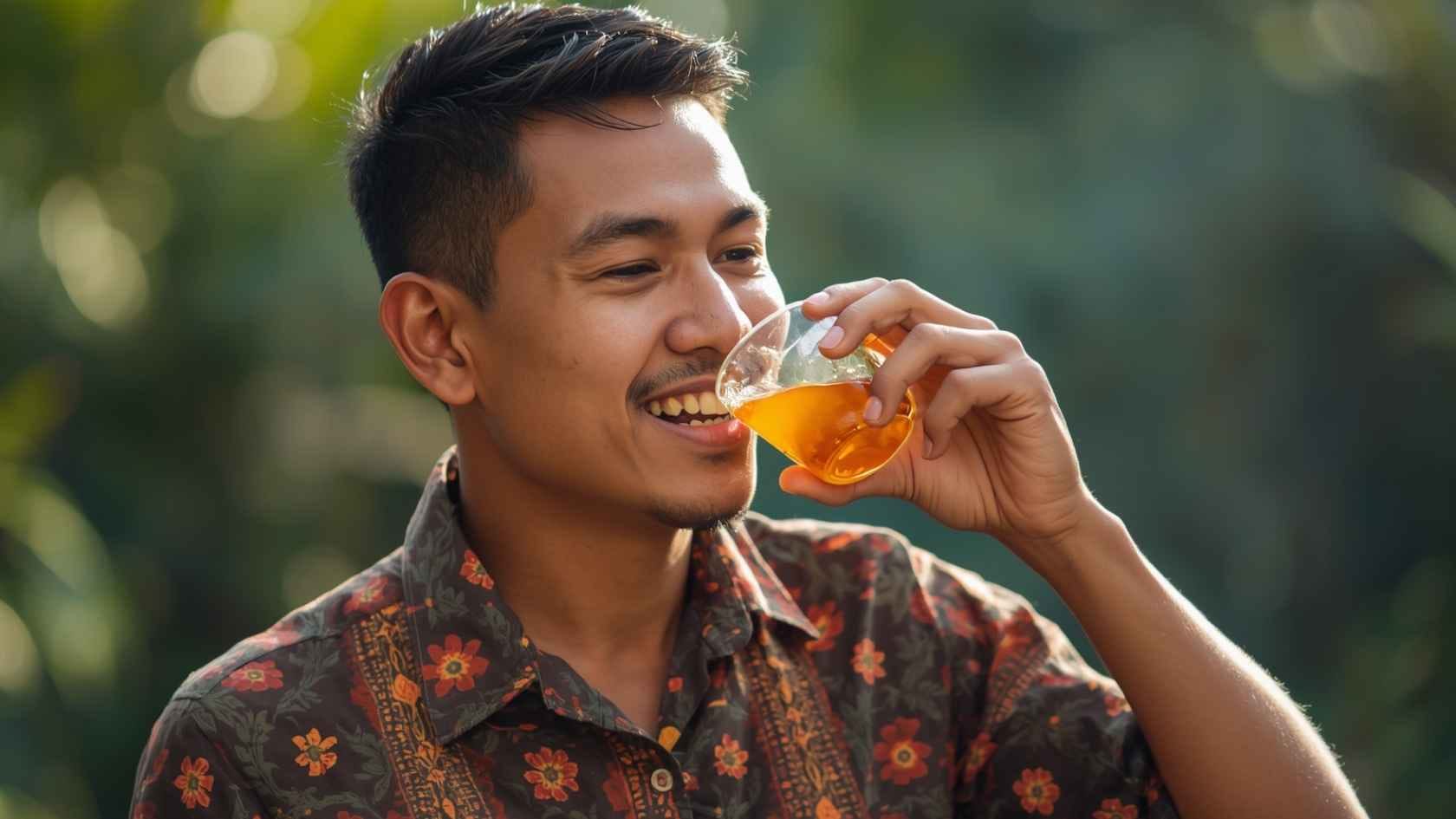 ilustrasi gambar seorang pria sedang minum madu campur Telur Ayam Kampung