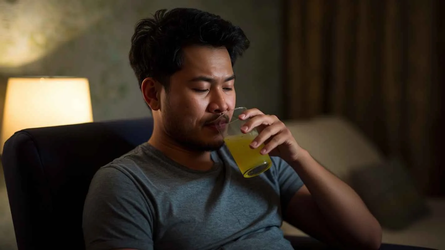 ilustrasi gambar seorang pria sedang minum madu klanceng