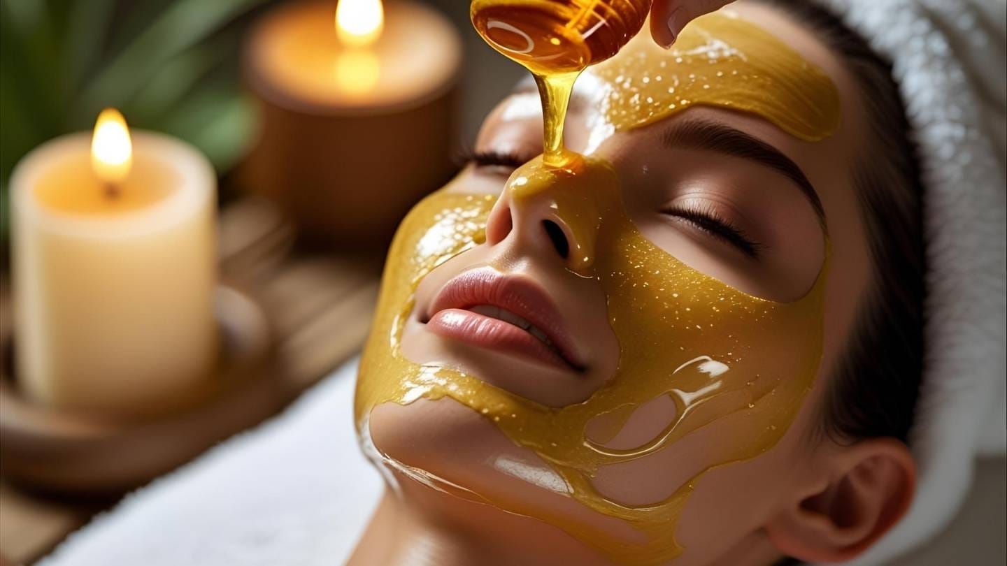 ilustrasi gambar seorang wanita menggunakan masker madu