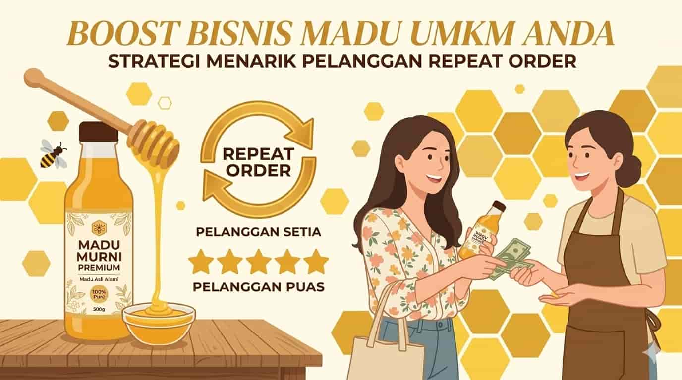 ilustrasi gambar seorang wanita sedang repeat order madu