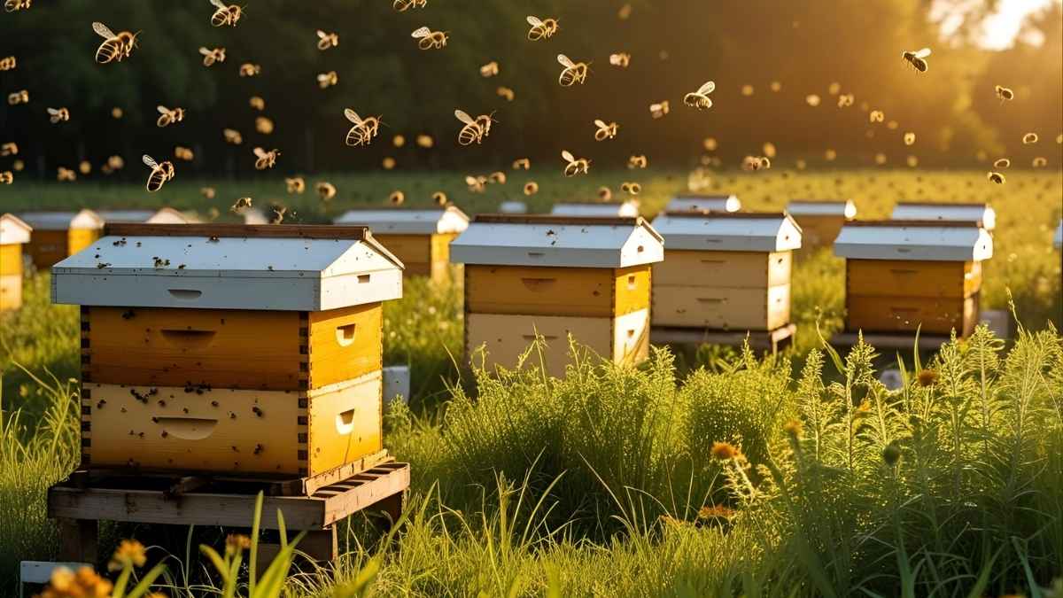 ilustrasi gambar stup kotak usaha ternak lebah madu