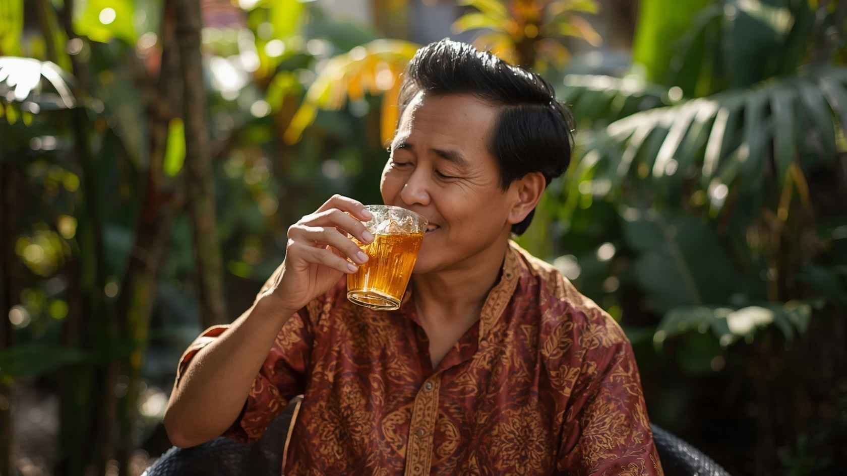 ilustrasi seorang pria sedang minum teh campur madu