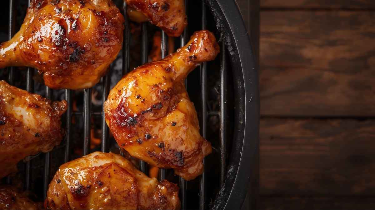 Ayam bakar madu dengan glaze mengkilap dan bumbu meresap di atas panggangan